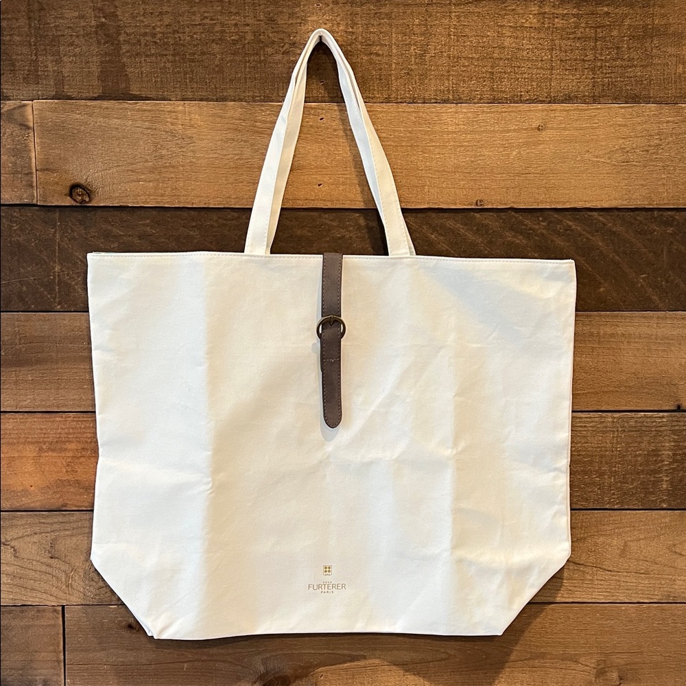 NWOT Rene Furterer Paris Cream Cotton Tote Bag Purse with Teal Inner